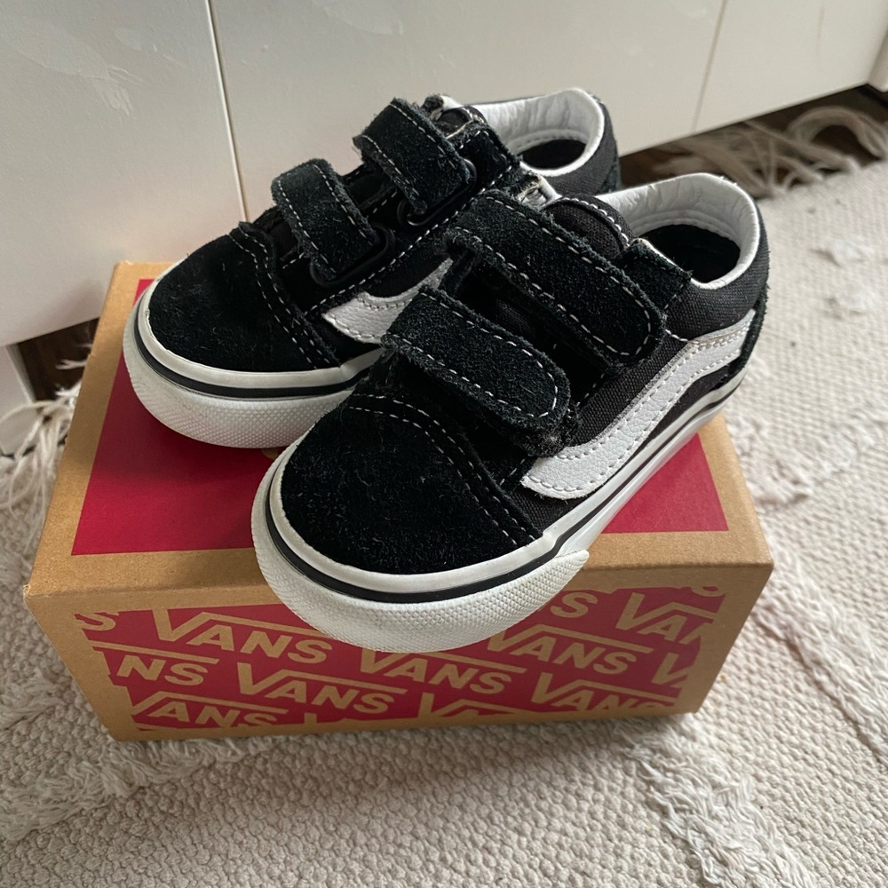 Vans Kids Black and White Velcro Sneakers